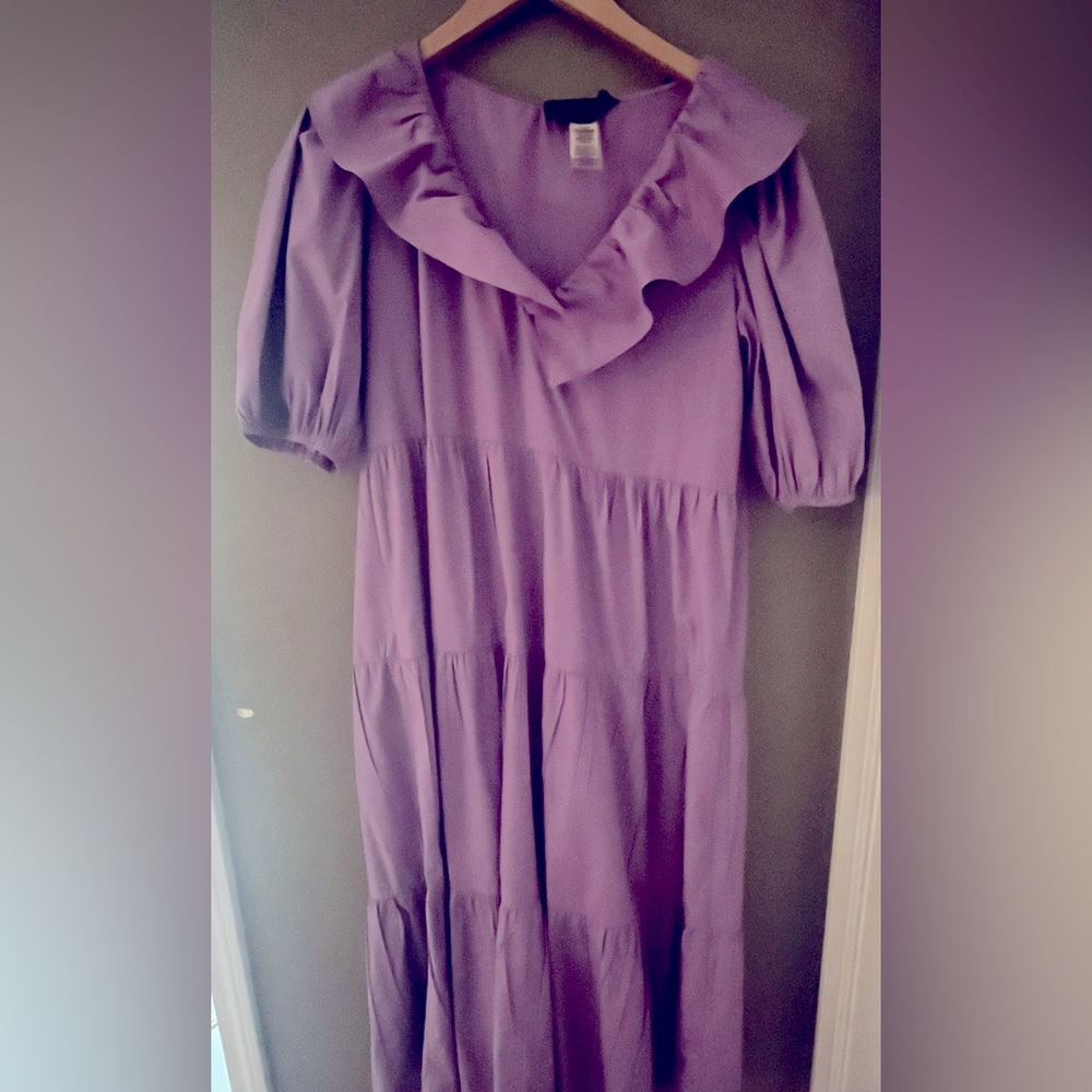 V Neck Ruffle Midi Dress by Know One Cares (Lavender)